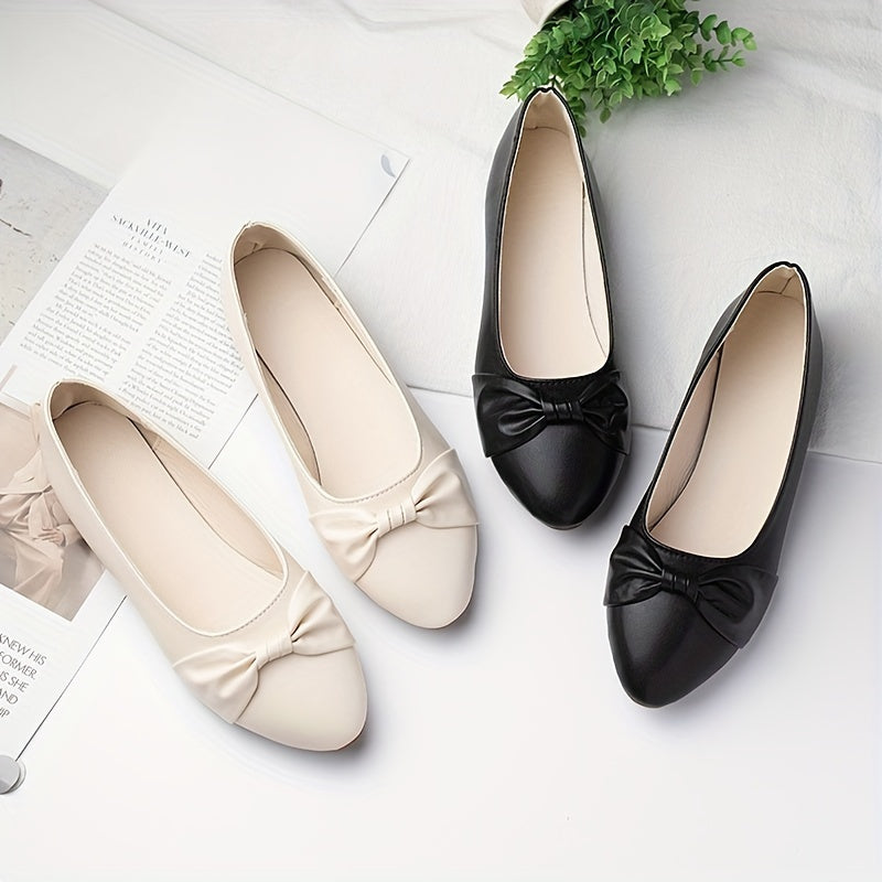 Women's Casual Bow Flats Slip-On Pointed Toe Shoes Polyurethane Foam Insole