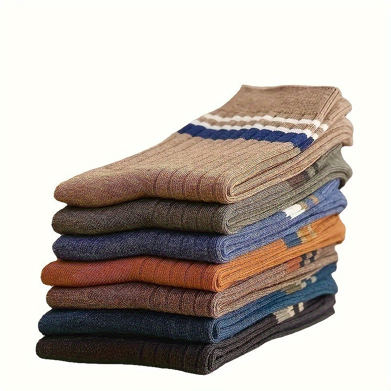 Men's Casual Striped Crew Socks Set 7 Pairs Anti-Odor Sweat-Absorbing Breathable