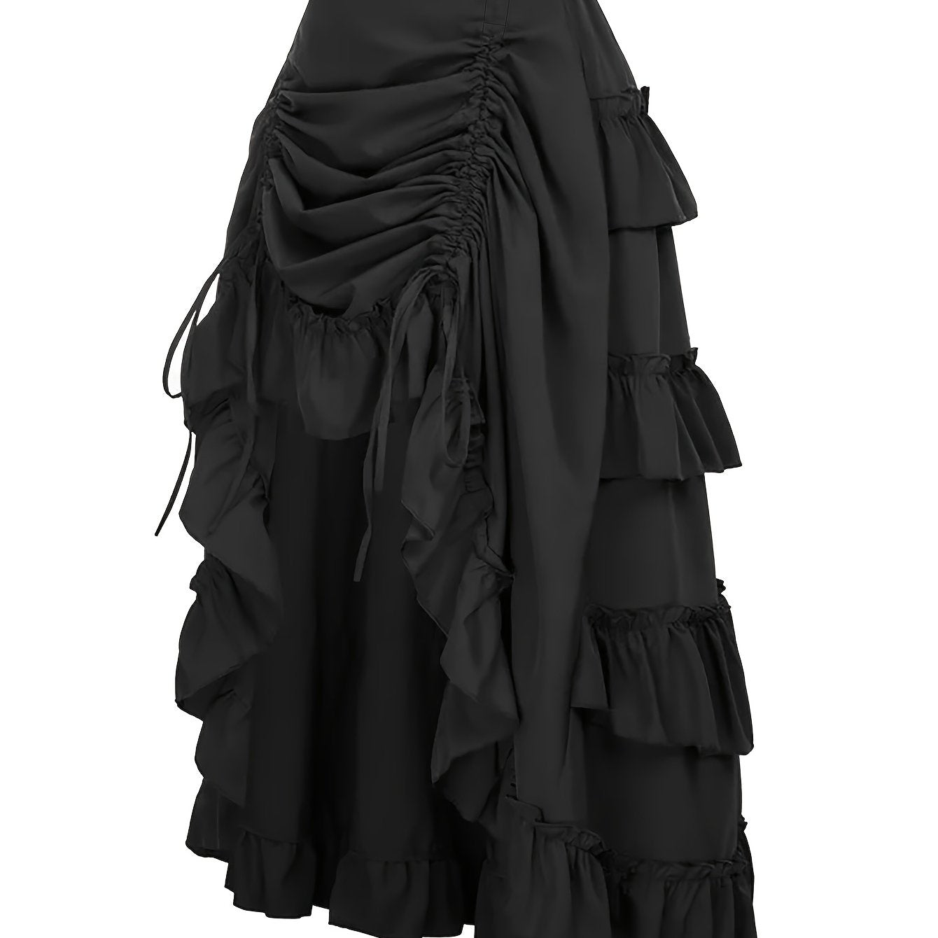 Women's Black Tiered Ruffled Hem Skirt with Elastic Waist for Formal Casual