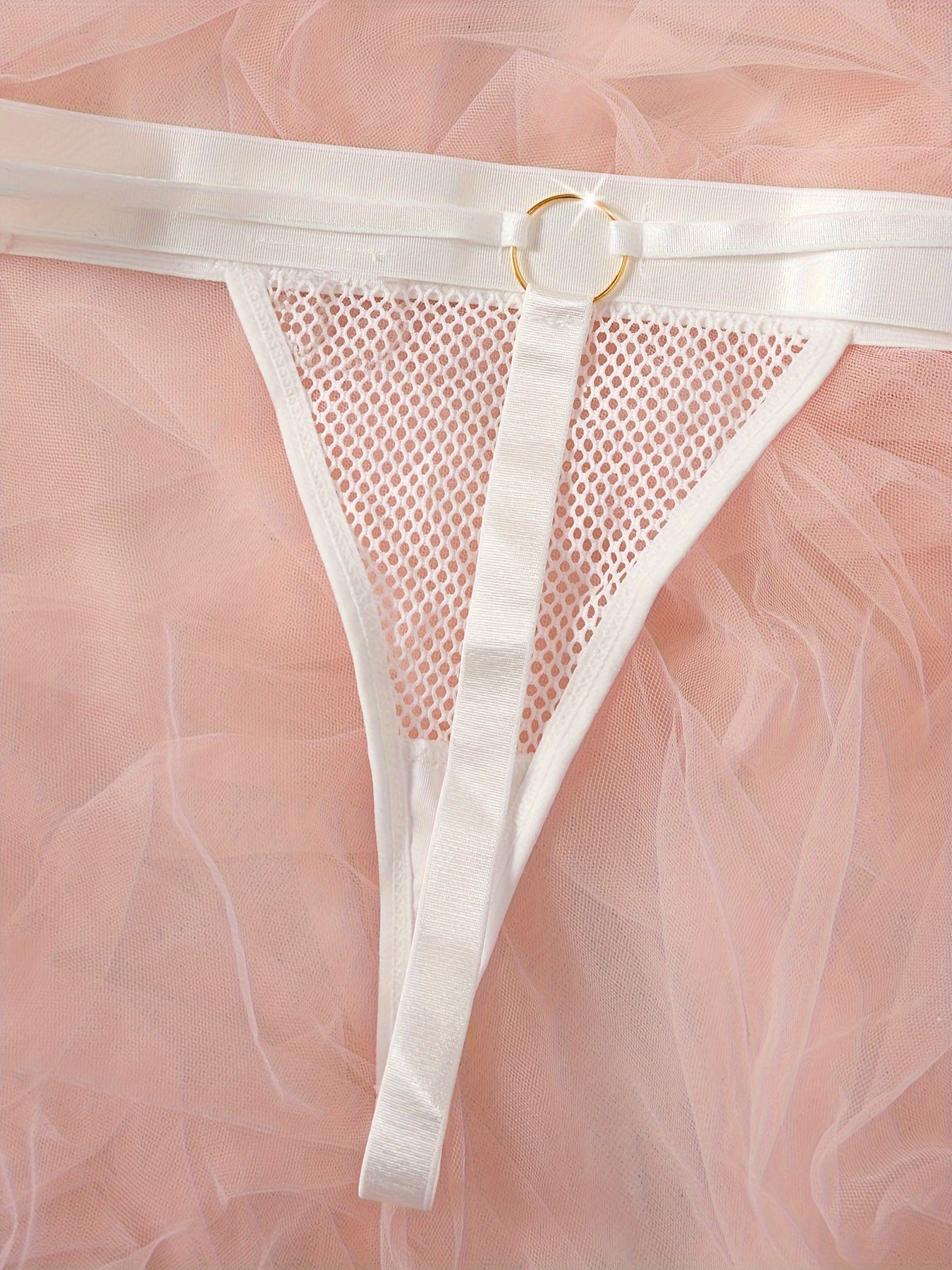 Women's Mesh See-Through Lingerie Set with Leg Straps Bra and Thong