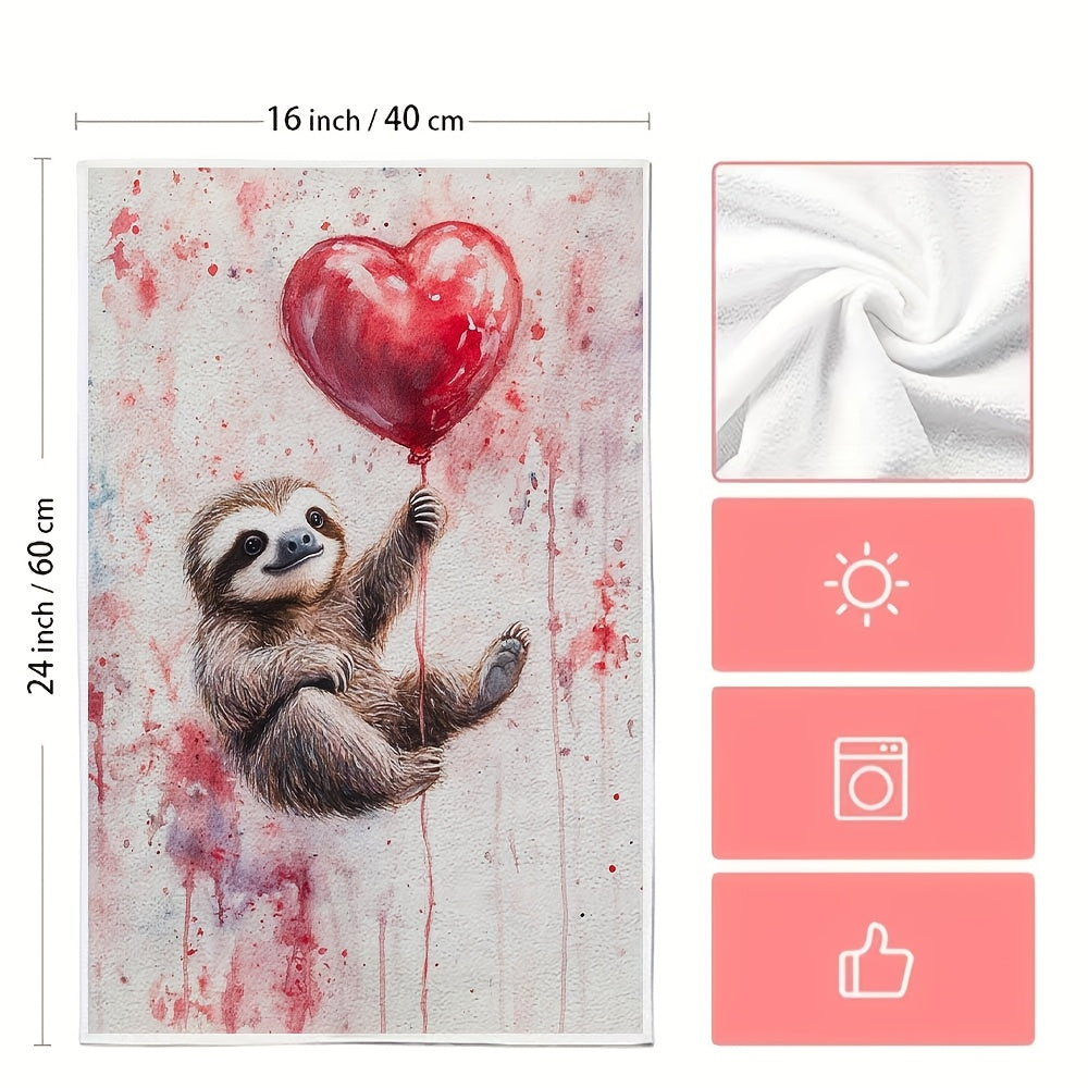 Set of 2 Ultra-Soft Absorbent Kitchen Towels Valentine’s Day Sloth Design 40x60 cm