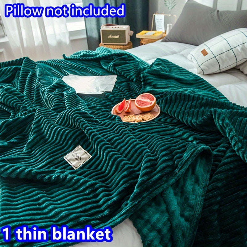 Contemporary Green Striped Velvet Knit Throw Blanket for All Seasons