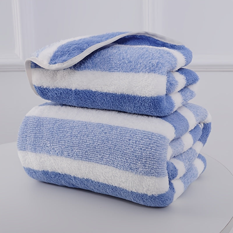 Modern Stripe Pattern Towel Set Includes Bath and Hand Towels Quick Dry Absorbent Household Use
