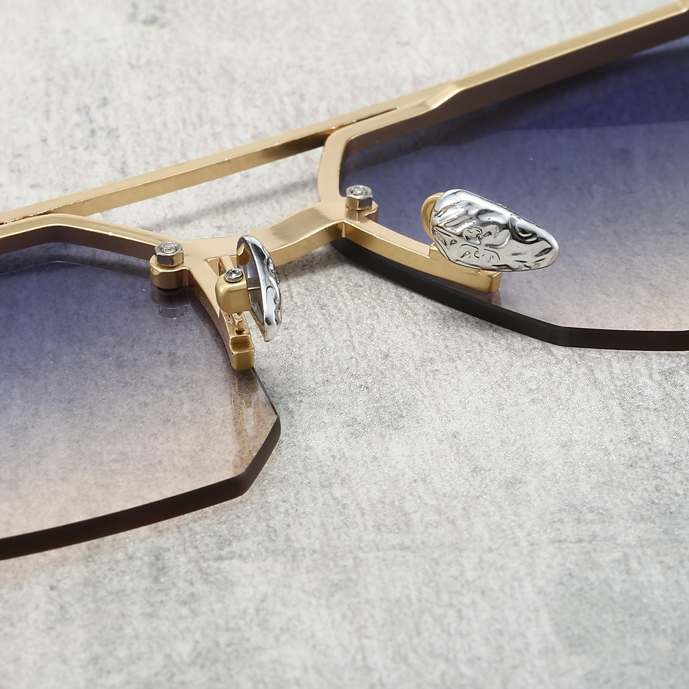 Half-Frame Square Fashion Glasses Black Alloy Frame PC Lenses for Daily Wear