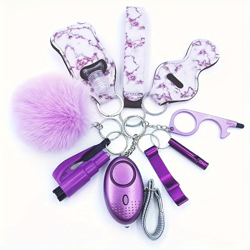 Women Self Set Pink PVC Personal Alarm Window Breaker Car Keychain Kit