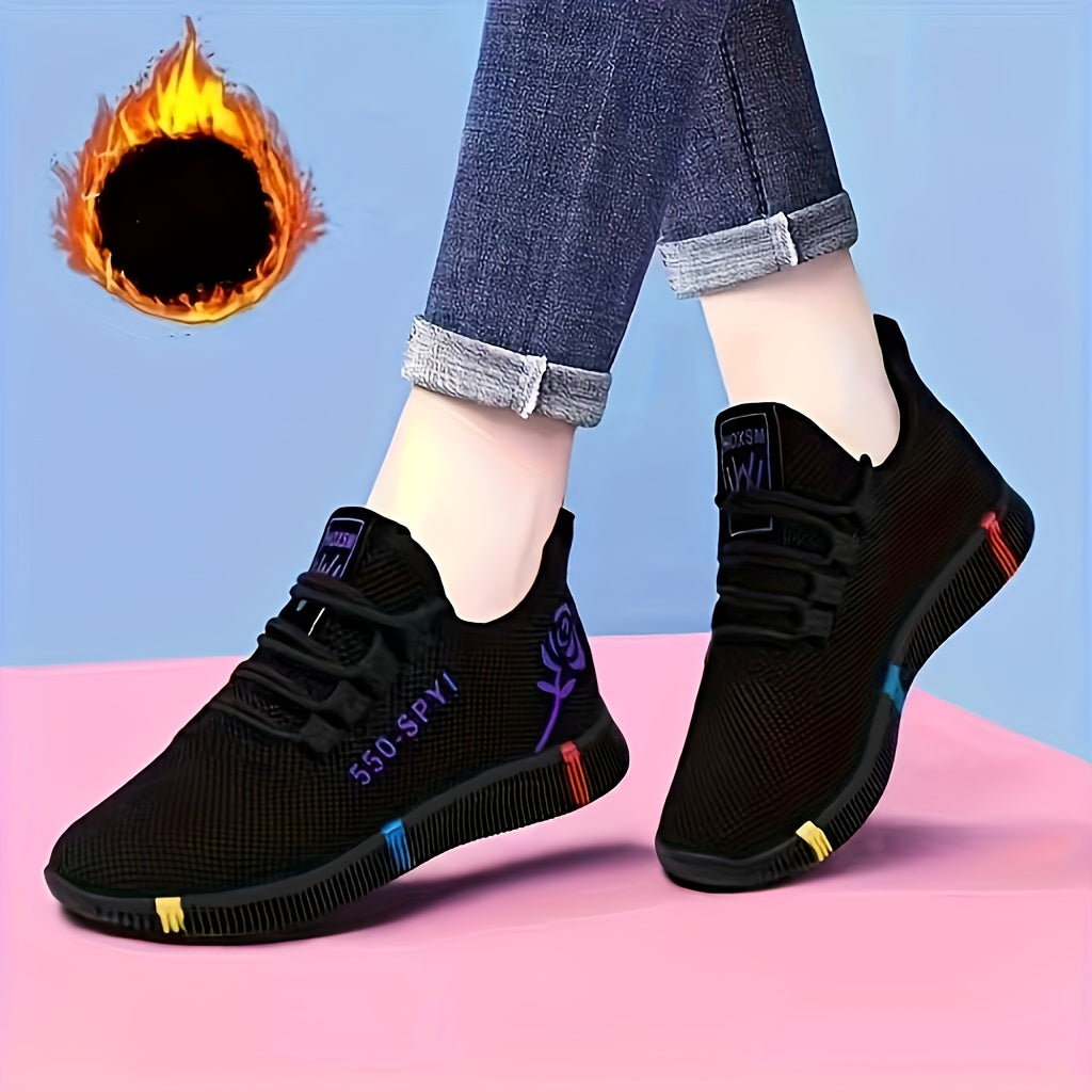 Women's Breathable Knit Sneakers Casual Lace-Up Outdoor Low Top Shoes