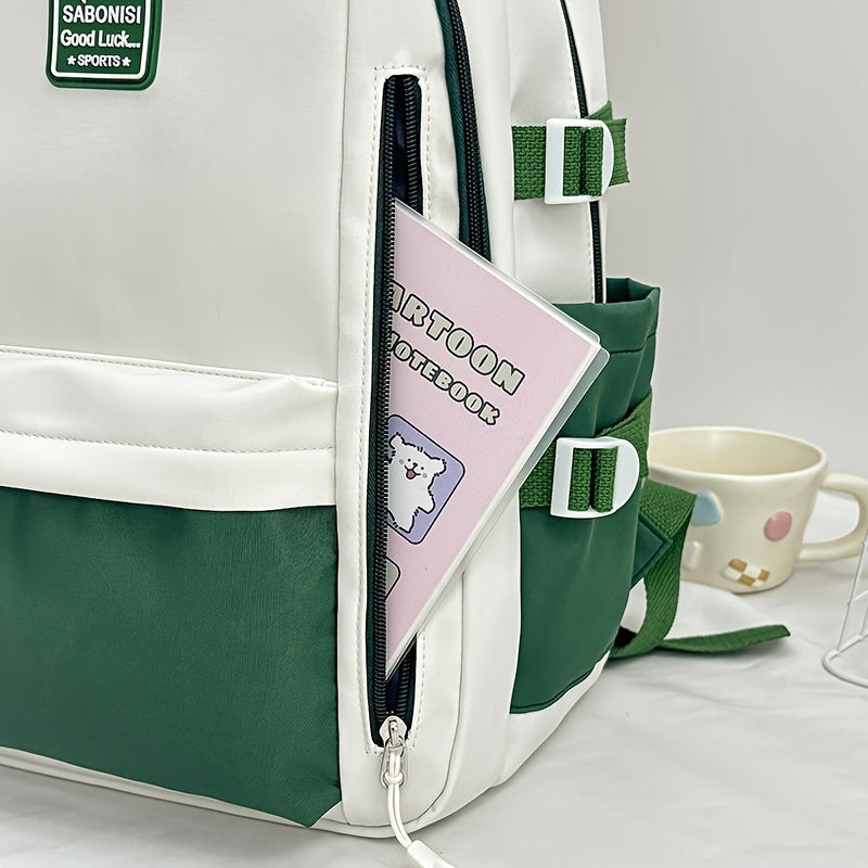 Two-Tone Water-Resistant Nylon Backpack for Students Casual Daypack with Organized Storage