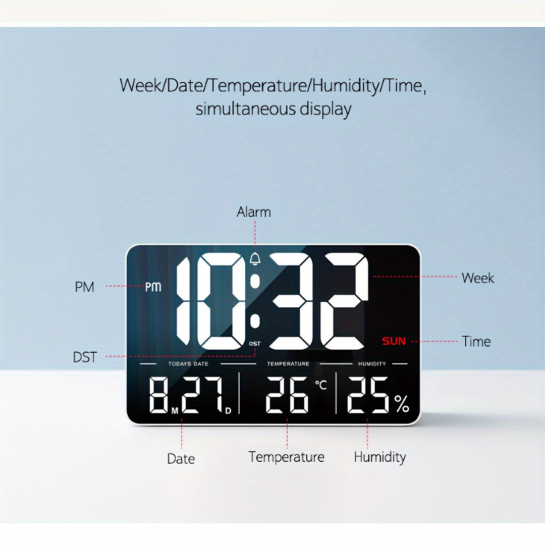 Digital Wall Clock 33.27cm with Remote Control, Adjustable Brightness, Calendar