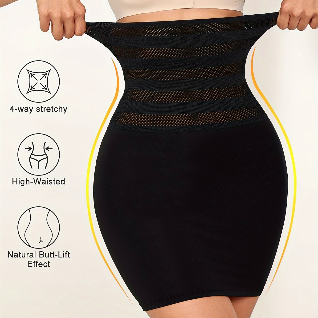 Women's High-Waist Tummy Control Skirt Black Mesh Overlay Slimming Body Shaper Elegant