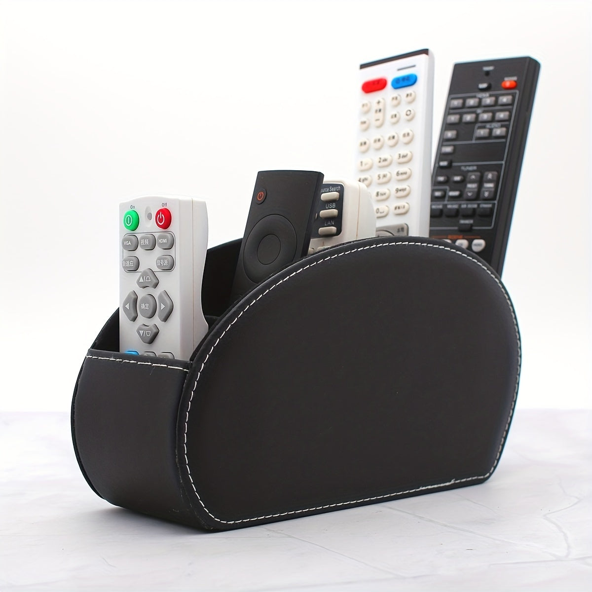 Remote Control Organizer Storage Box with 5 Compartments for Makeup Brushes Pens and Desktop Items PU Leather