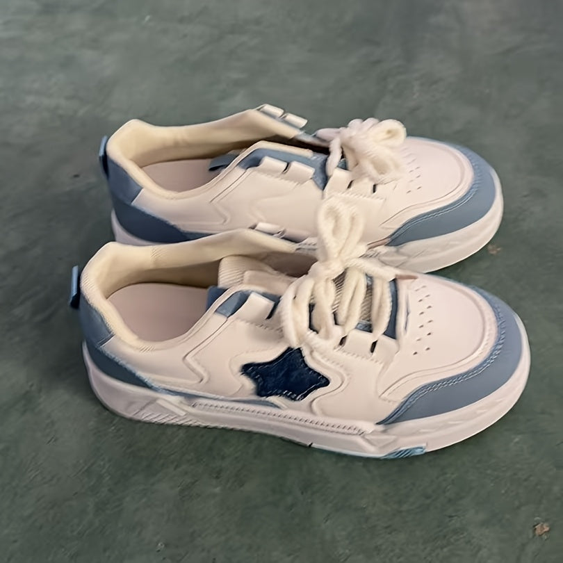 Women Casual Sneakers White Blue Non-Slip Low Top Comfortable Shoes