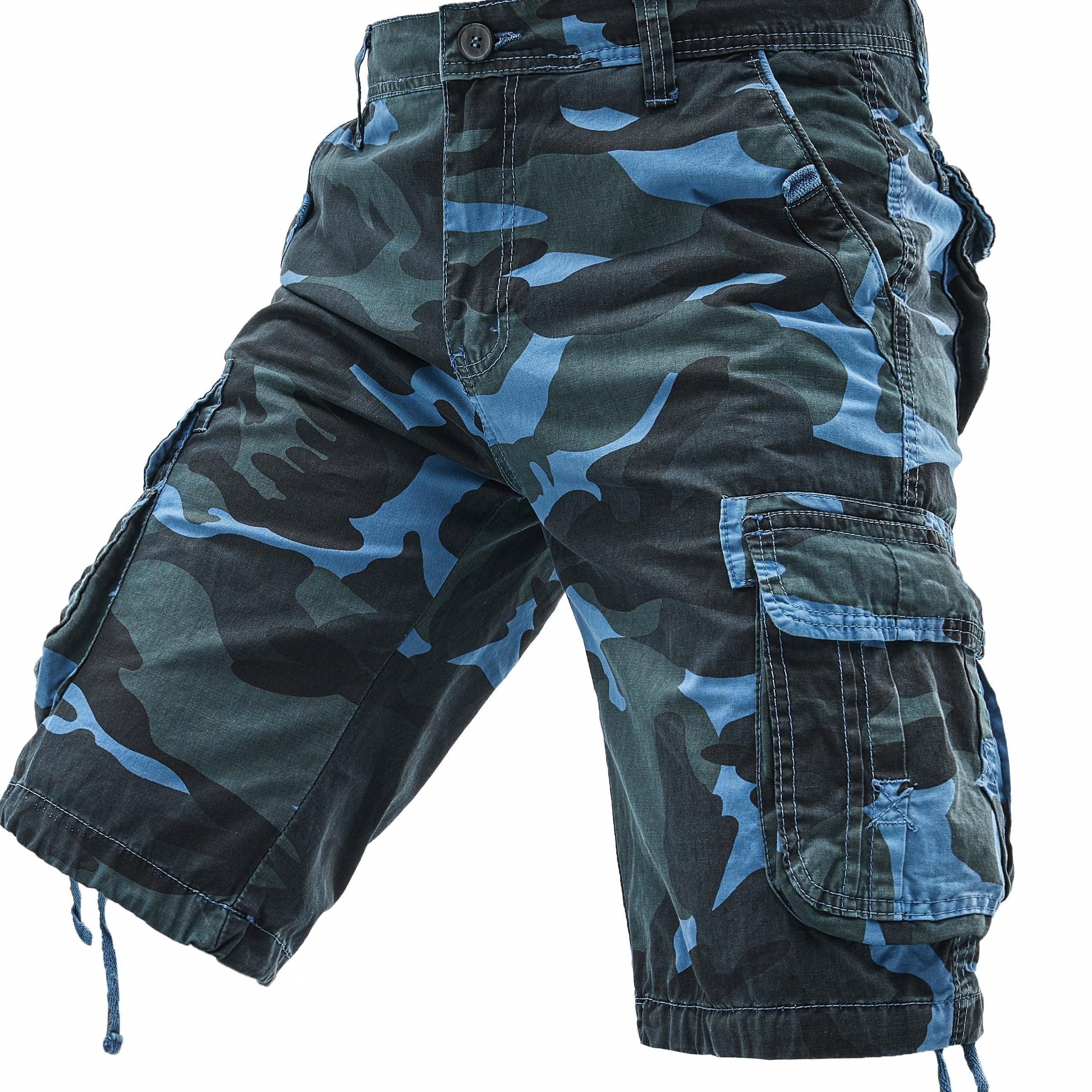 Men's Plus Size Cotton Camo Cargo Shorts Street Style Multi-Pocket Non-Stretch Fabric