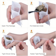 Disposable Tea Bags 100pcs Non-Woven Fabric with Drawstring 3 Sizes for Herbs Spices