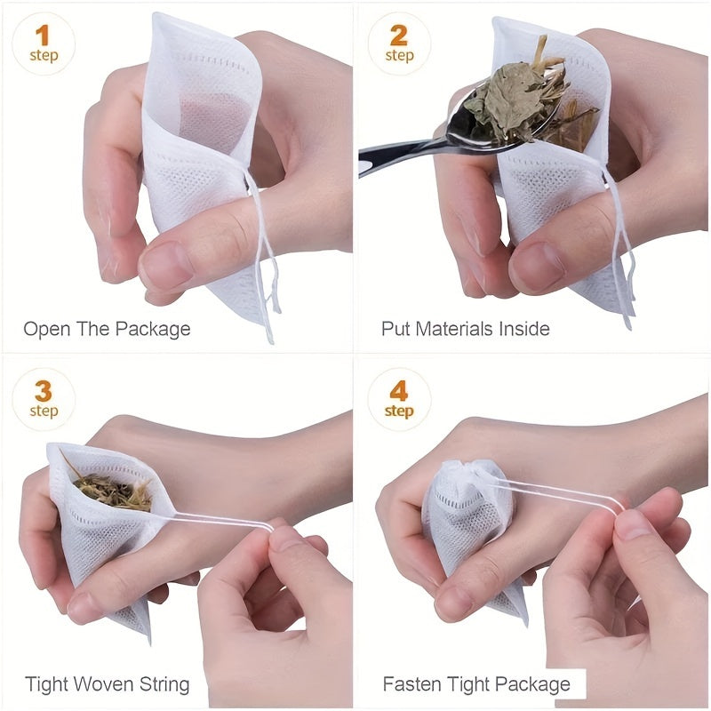 Disposable Tea Bags 100pcs Non-Woven Fabric with Drawstring 3 Sizes for Herbs Spices