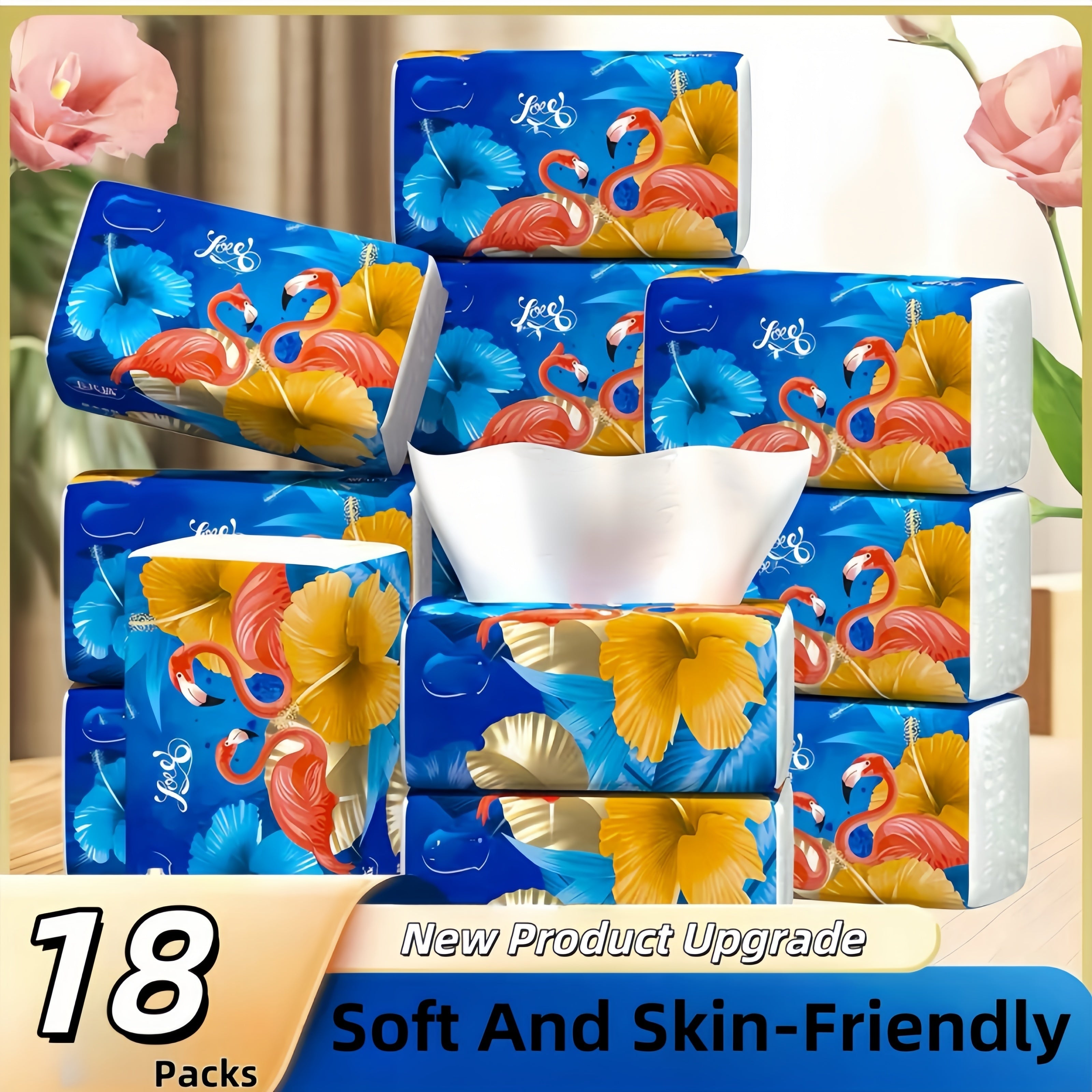 18-Pack Flamingo Facial Tissues 4-Ply Soft Durable 200 Sheets