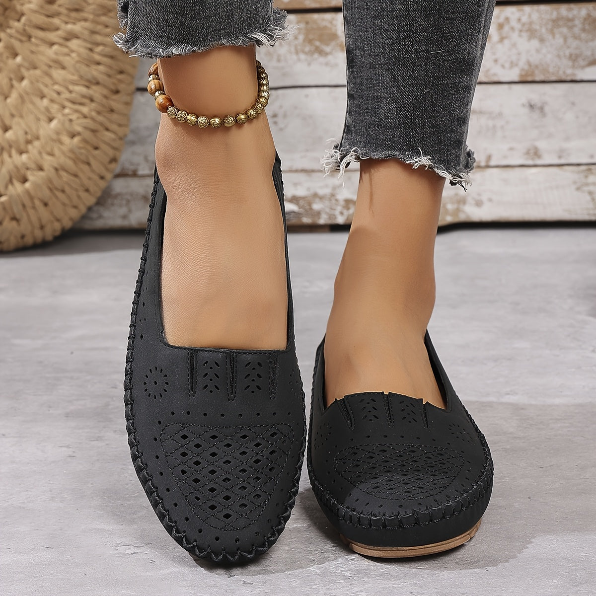 Zapatos planos retro para mujer, transpirables, ligeros, de PU, para todas las estaciones, antideslizantes