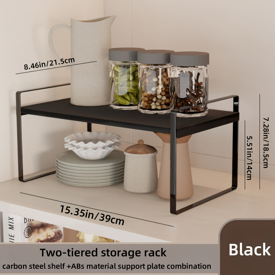 Double Layer Kitchen Cabinet Rack Carbon Steel ABS Storage for Seasoning Pots Bowls