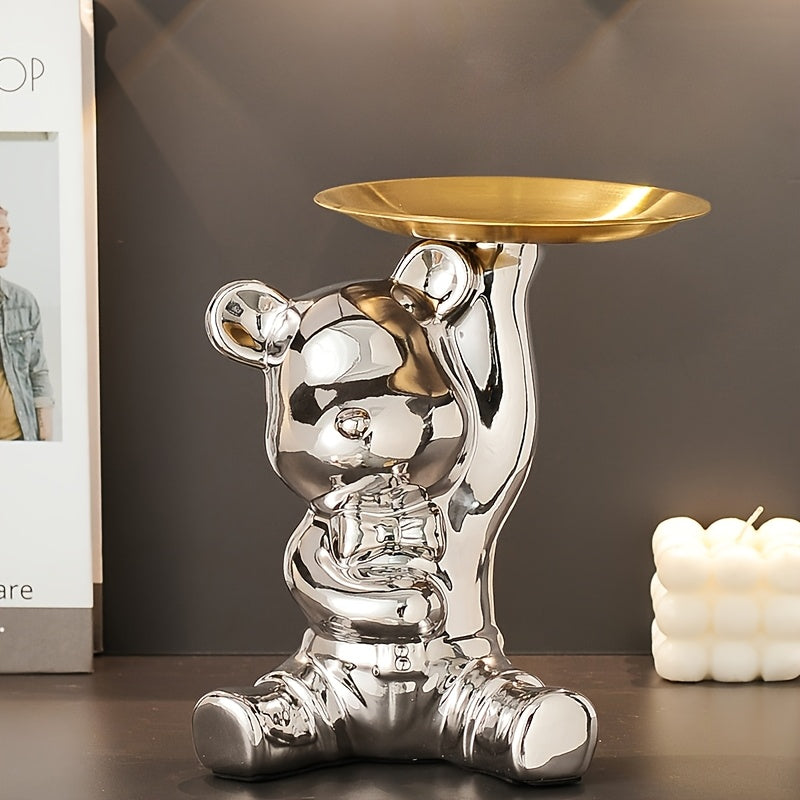 Bandeja para llaves y frasco decorativo para ahorrar dinero en forma de oso de cerámica