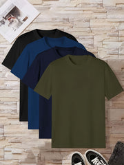 Men's Short Sleeve T-Shirts Pack of 4 Solid Colors Casual Polyester Summer Crew Neck