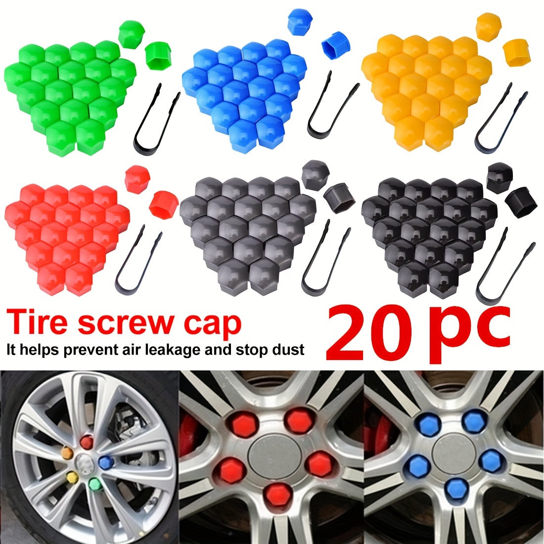 20PCS Tire Screw Caps Plastic Wheel Hub Cover Nut Protector Decor