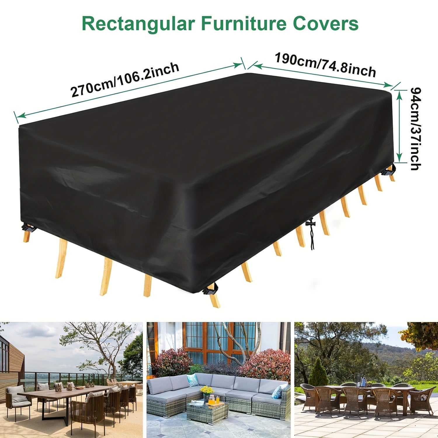 Rectangular Garden Furniture Cover Waterproof Oxford Fabric for Outdoor Patio Rattan