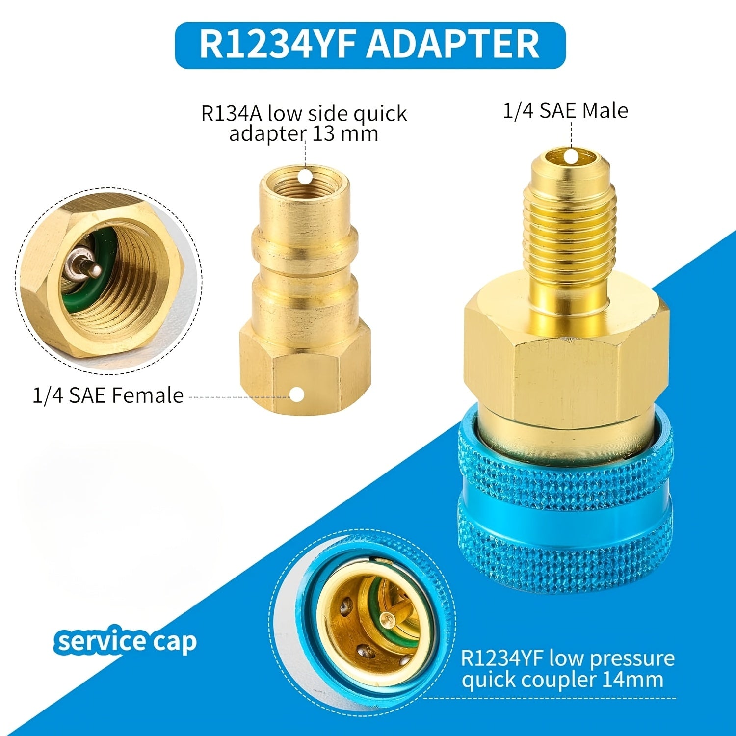 Pair of R134YF Quick Connect Adapters for R1234YF to R134A Car AC Fittings
