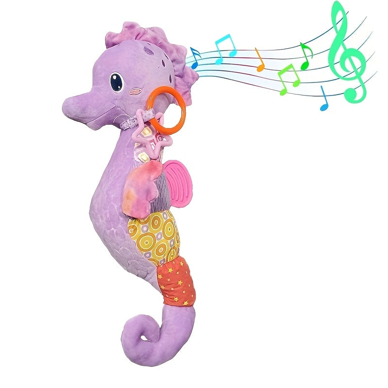 Soft Plush Seahorse Baby Toy with Music Box Squeakers and Crinkle Sound for Newborns