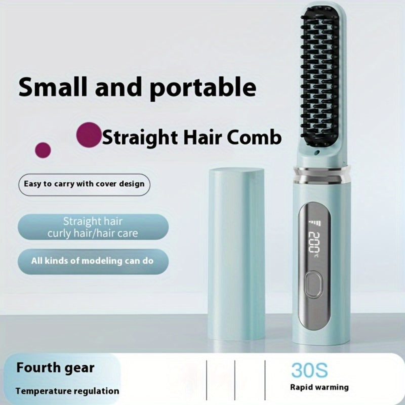 Portable Hair Straightening Comb with LED Display USB Rechargeable for Home Travel Use