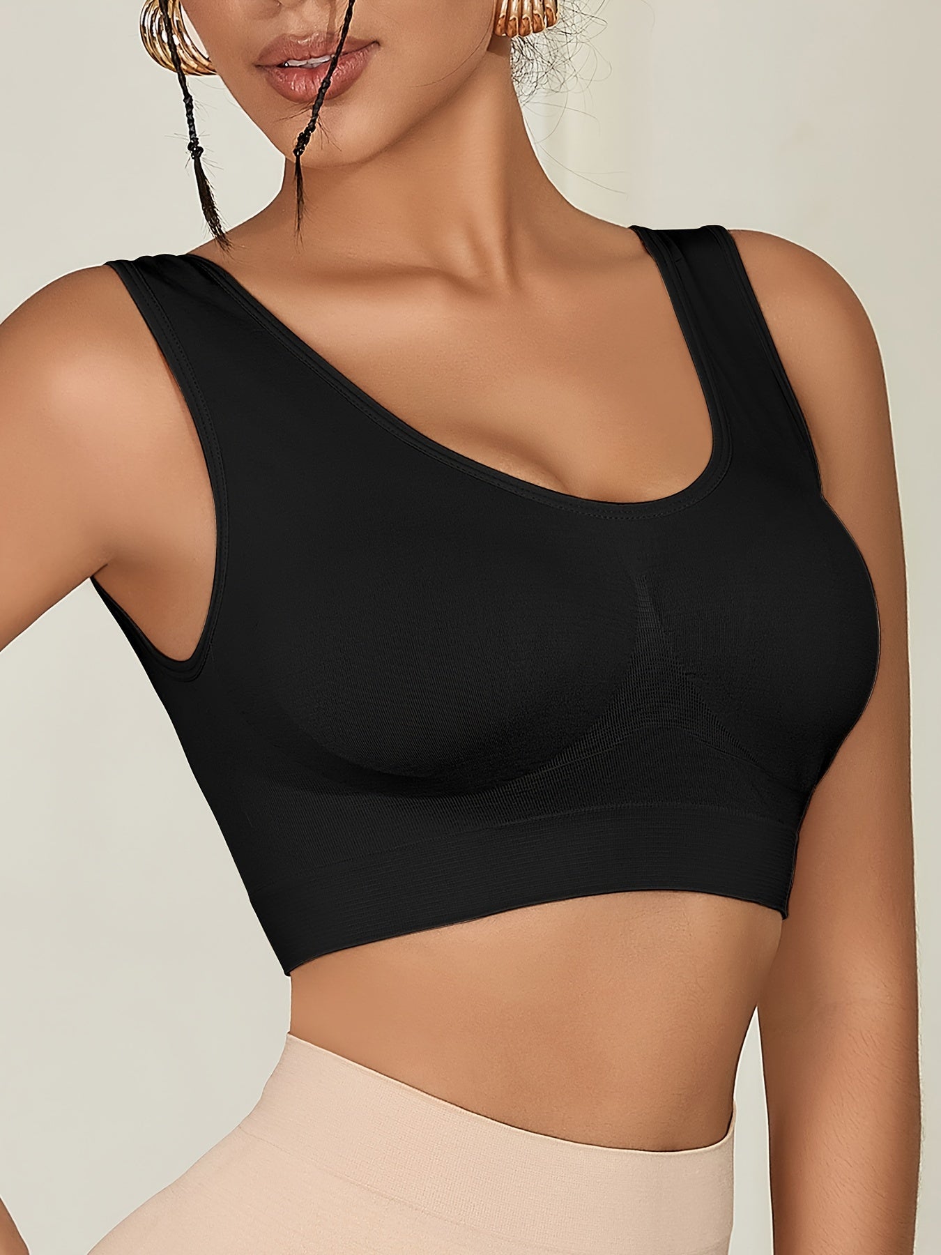 Women's 3-Pack Seamless Sports Bras Solid Color High Elasticity Polyamide Elastane