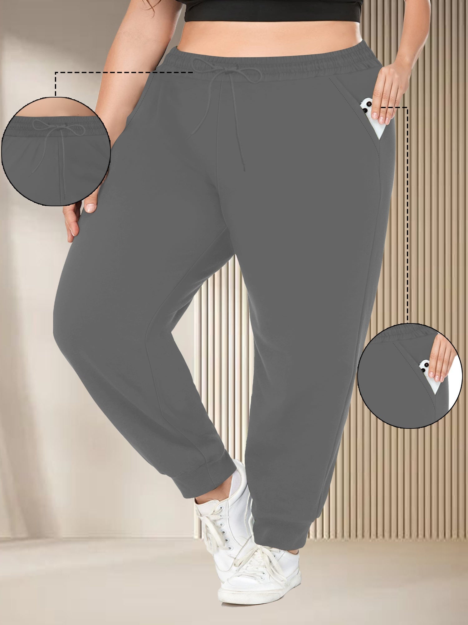 Women's Plus Size High-Waisted Jogger Pants with Drawstring and Pockets