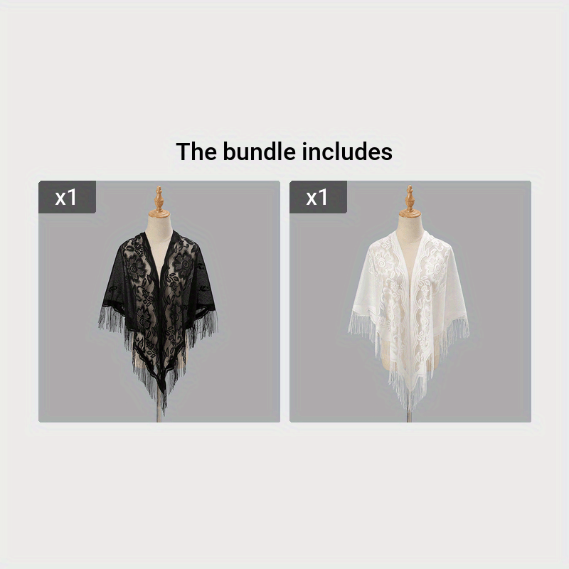Elegant Women's Cardigan Shawl with Monochrome Lace Tassel Embroidery