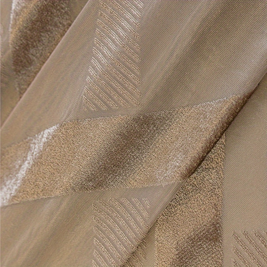 European Coffee Ribbon Curtains Set of 2 Modern Sheer Drapes Grommet Top UV Protection