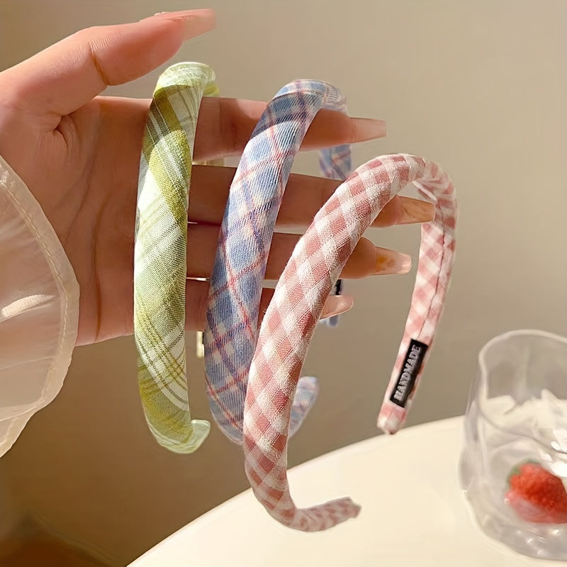 Girls French-Inspired Plaid Headbands Set of Two Fabric Preppy Hair Accessories