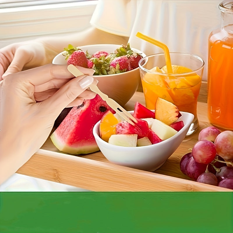 100/200pcs Mini Bamboo Cocktail Forks for Appetizers Fruits Pastries