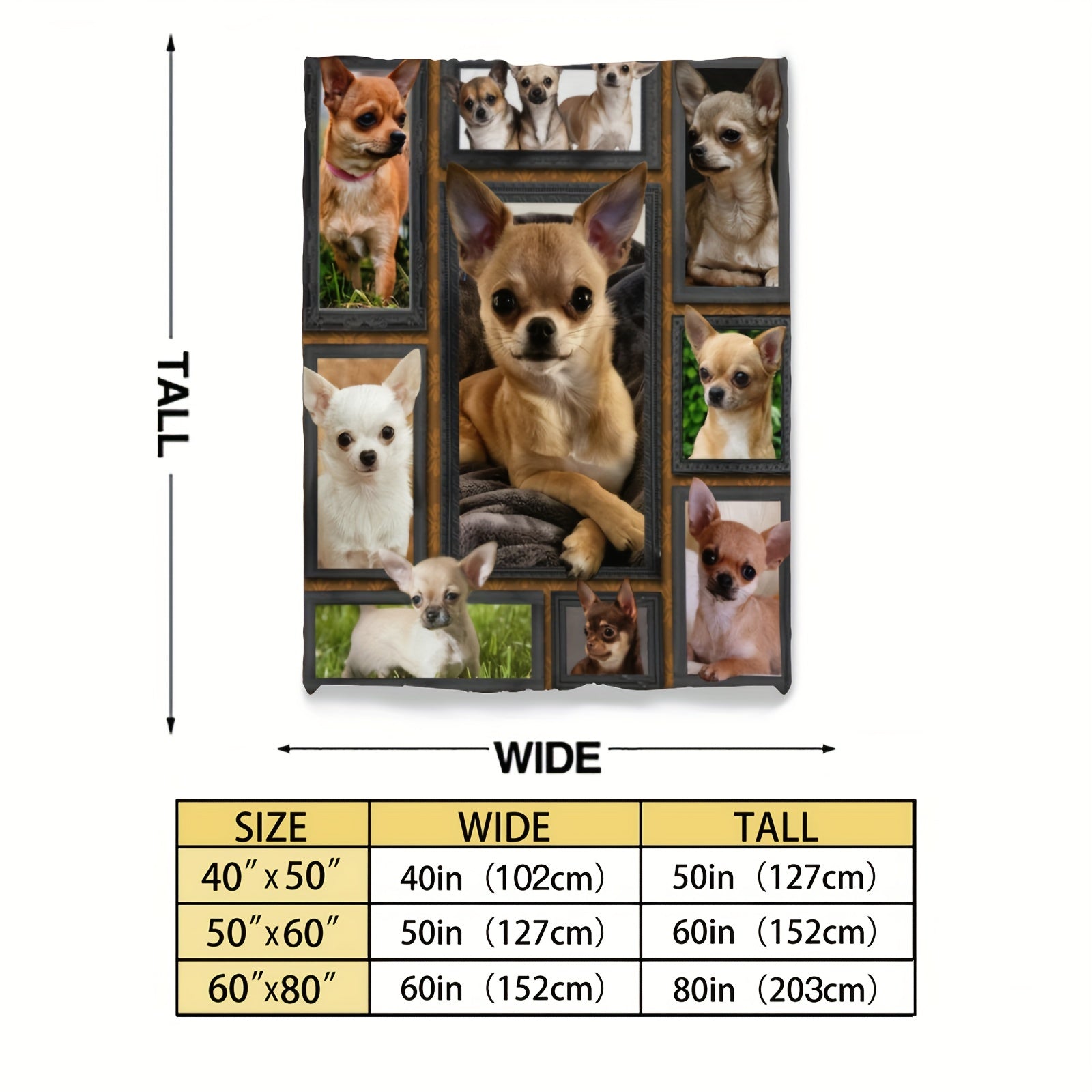 Chihuahua Dog Print Flannel Blanket Soft Warm Throw for Couch Bed Camping