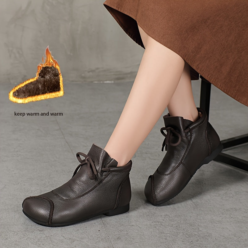 Women's Winter Ankle Boots Genuine Leather Fleece Lined Black