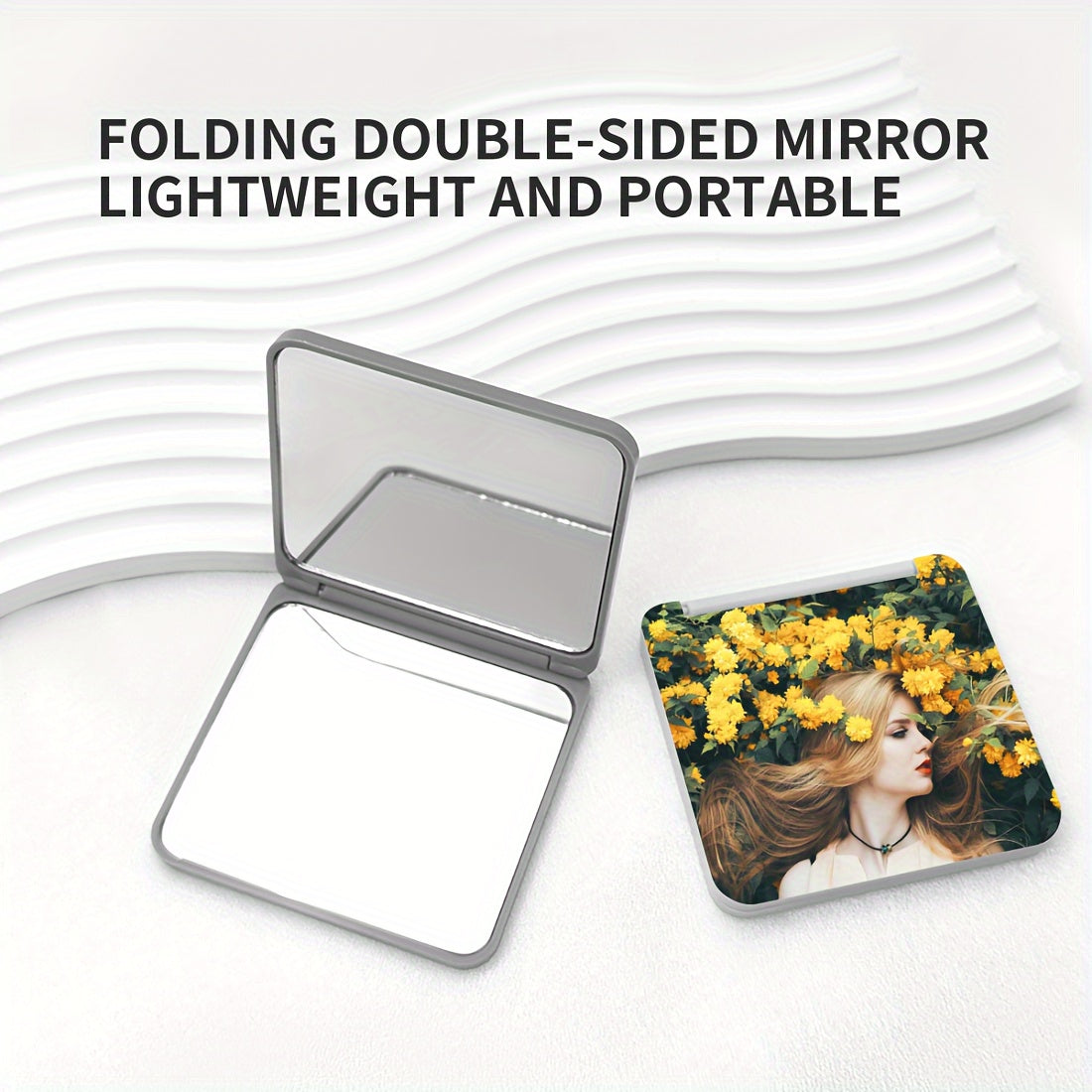 Personalized Floral Mini Makeup Mirror with Custom Photo and Text for Travel and Purses