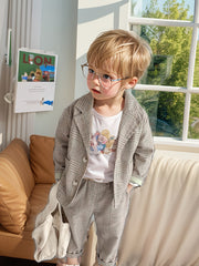 Детский костюм для мальчиков в клетку, полиэстер, повседневный пиджак и брюки для весны и осени