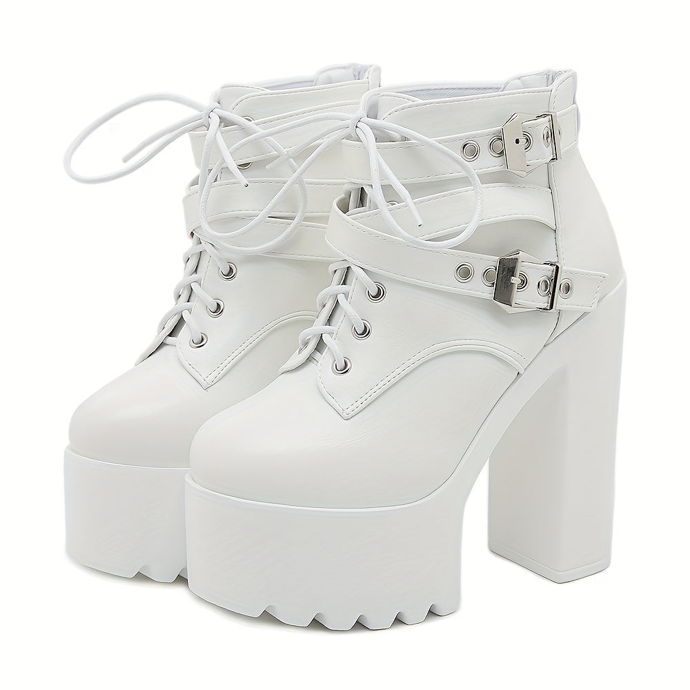 Women's Short Boots Thick Sole Buckle Heeled Nightclub Shoes