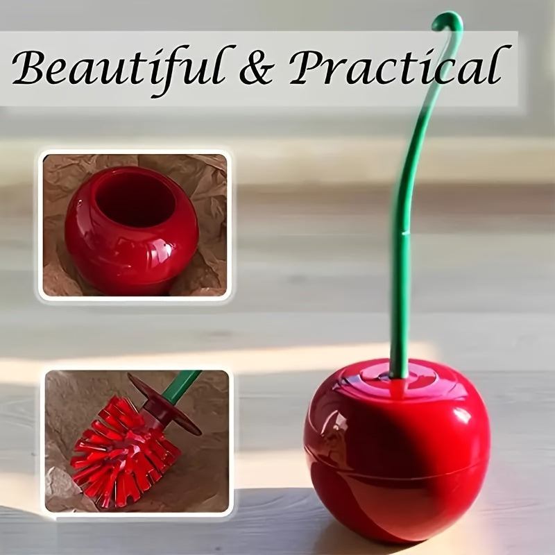 Cherry-Shaped Toilet Brush Set with Long Handle and Holder for Bathroom Cleaning