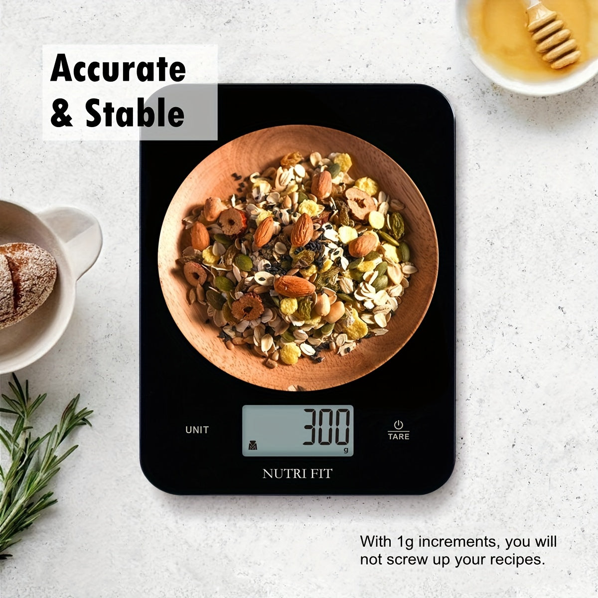 NUTRI FIT Raqamli Oshxona Tarozisi, 22lb/10kg Quvvatga ega, Aniq Unc va Gramlar, 6 Ta Birlik, Batareya Kerakmas, Qora Ko'rsatkich Birligi, Temperlangan Shisha, Oshxona Og'irlik Asbobi.