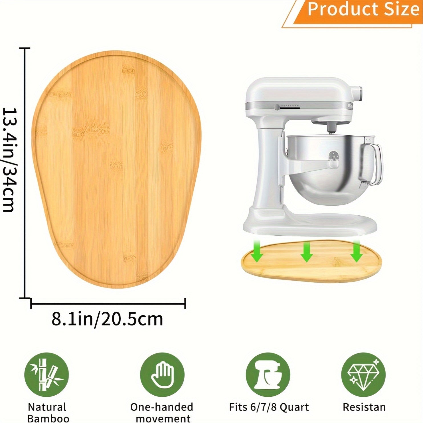 Bamboo Mixer Moving Pad for 5-8 Quart Stand Mixers Natural Durable Mold-Resistant