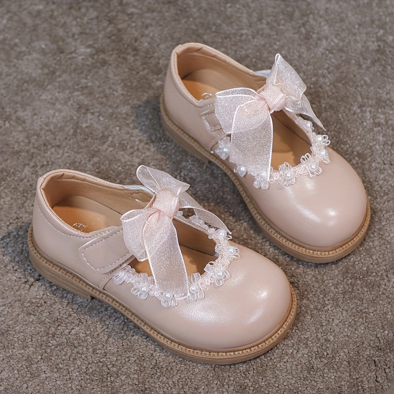 Girls' Princess Shoes with Bead Design Net Lace Bow for Parties and Daily Wear