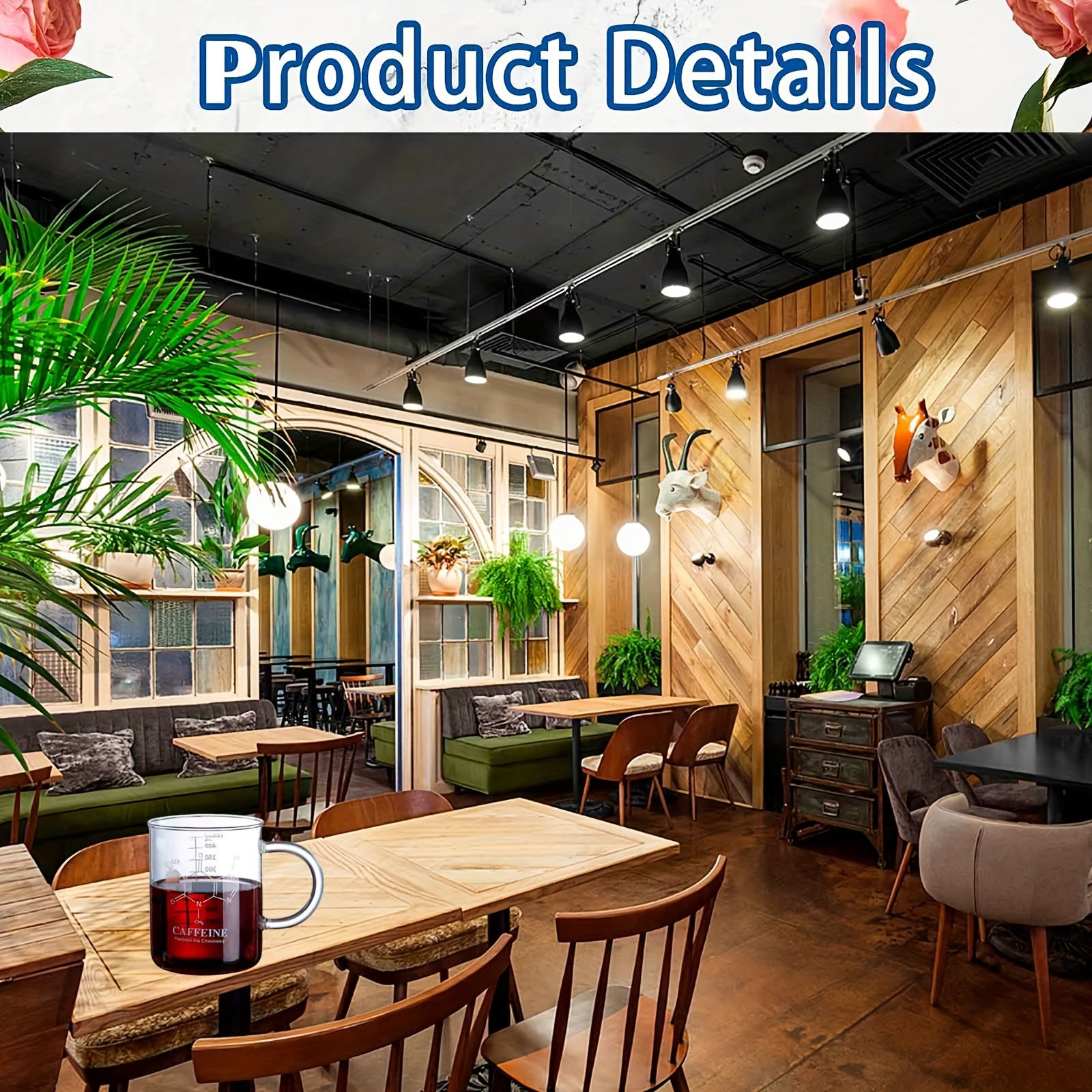 16 Oz Insulated Glass Coffee Mug with Handle and Measuring Markings for Hot and Cold Beverages