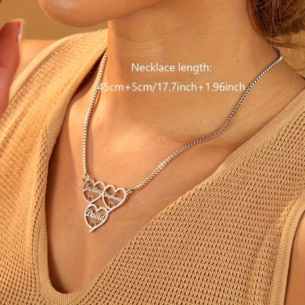 Personalized Name Custom Family Heart Pendant Necklace Stainless Steel Jewelry Gift for Women