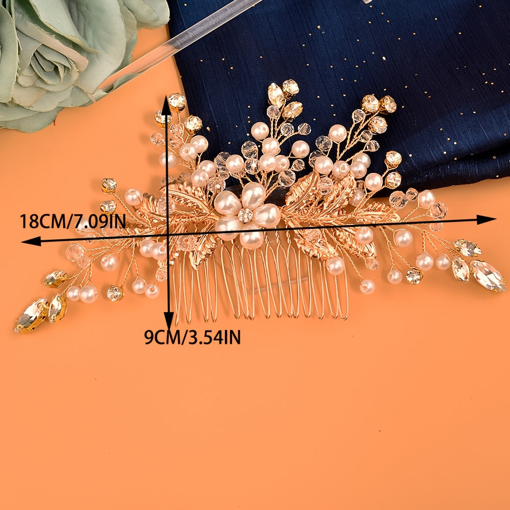 Bridal Hair Comb Beaded Rhinestones Floral Wedding Accessory Y2K Style