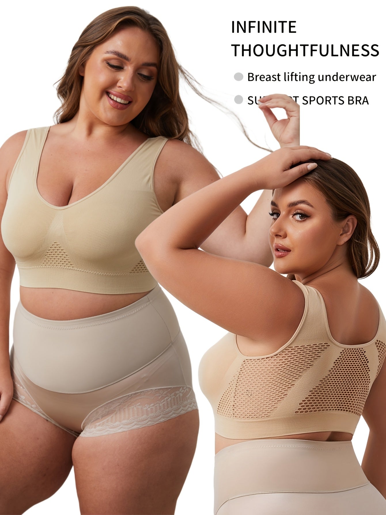 Women's Plus Size Sports Bra Hollow-Out Support Padded Running Activewear