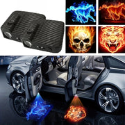 2pcs Wireless LED Car Door Projector Lights 3D Blue Fire Tiger Skull No-Drill Installation
