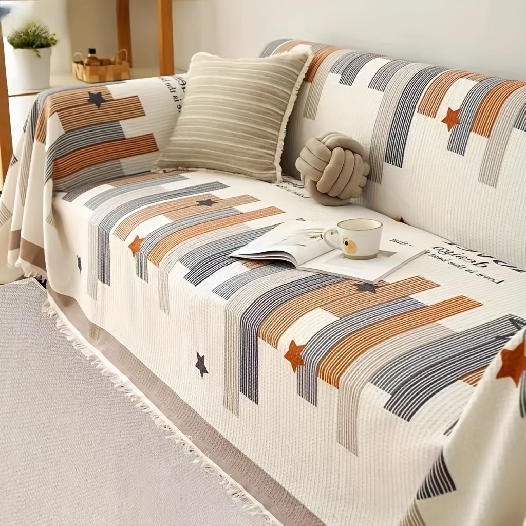 Tasselli Waffle-Knit Divan Qoplamasi - Mashinada Yuvish mumkin, Yashash xonasi va Ofis Dekor uchun Matoga Himoya