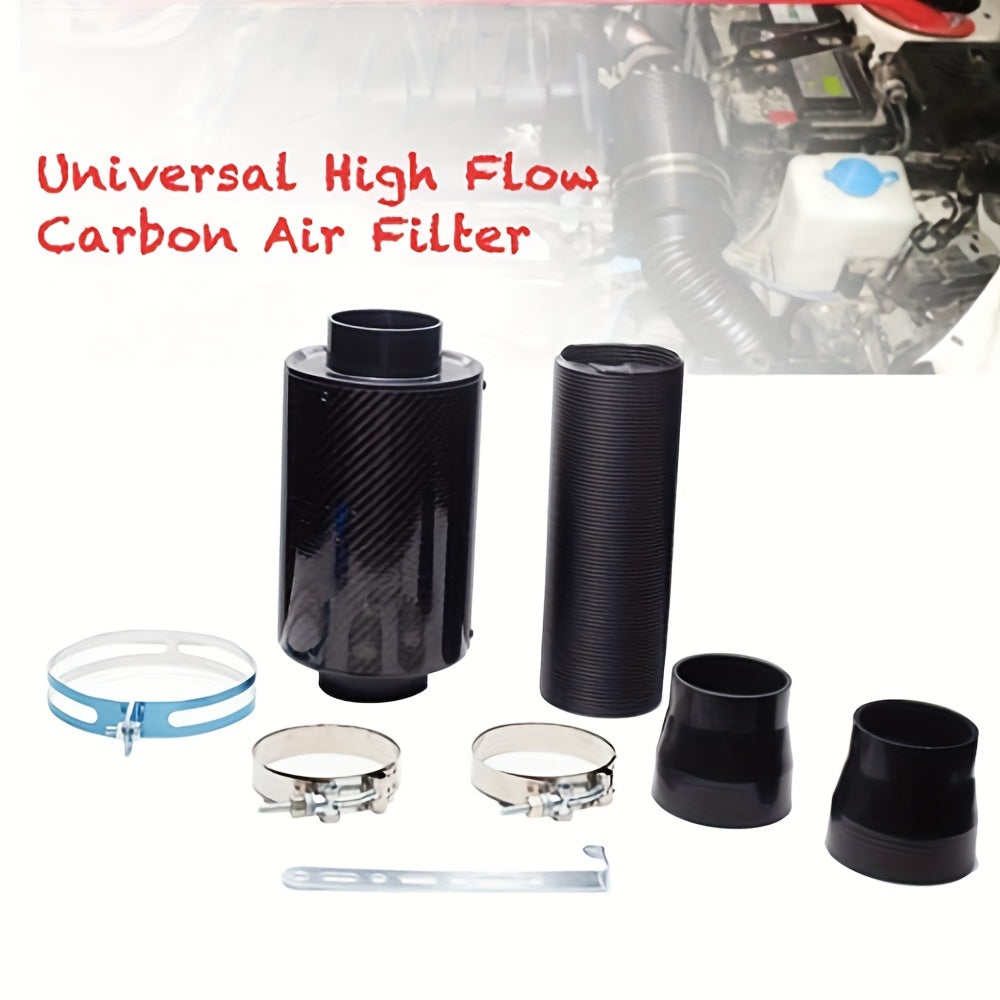 Universal Automotive Air Filter Kit Carbon Fiber Intake System with Flexible Hose